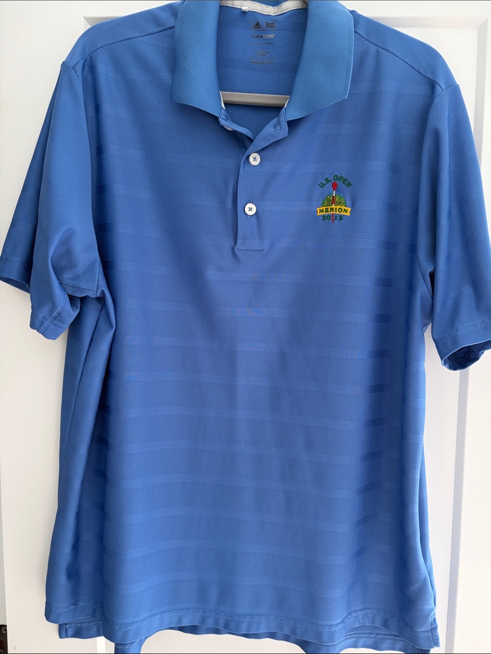 adidas Men’s Golf Blue Polo Shirt with Embroidered U.S. Open Merion Logo